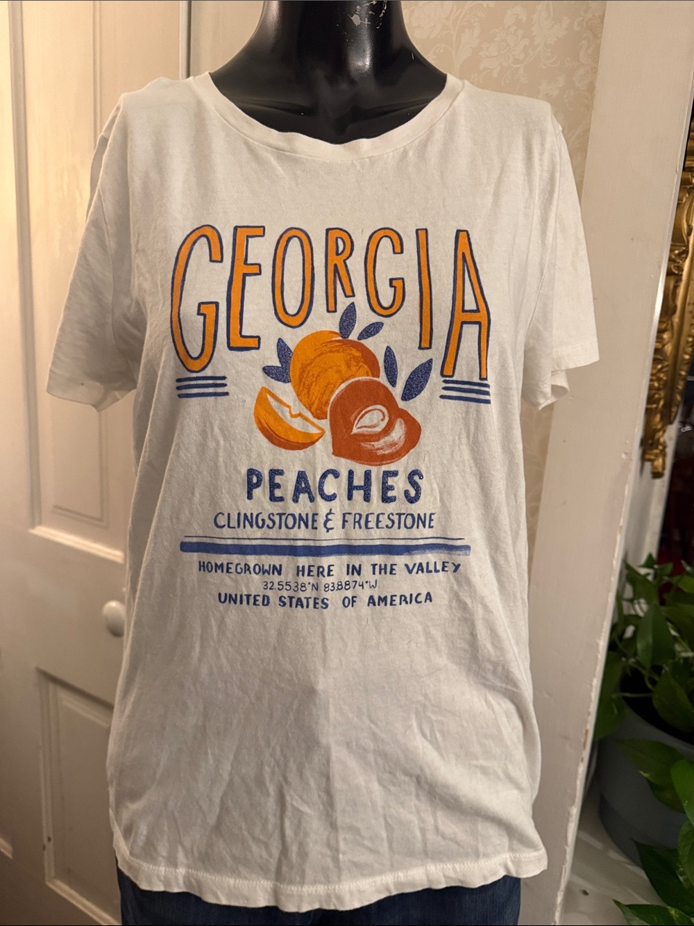 J Crew Factory Collector Tee White Georgia Peaches Medium - Picture 2 of 5